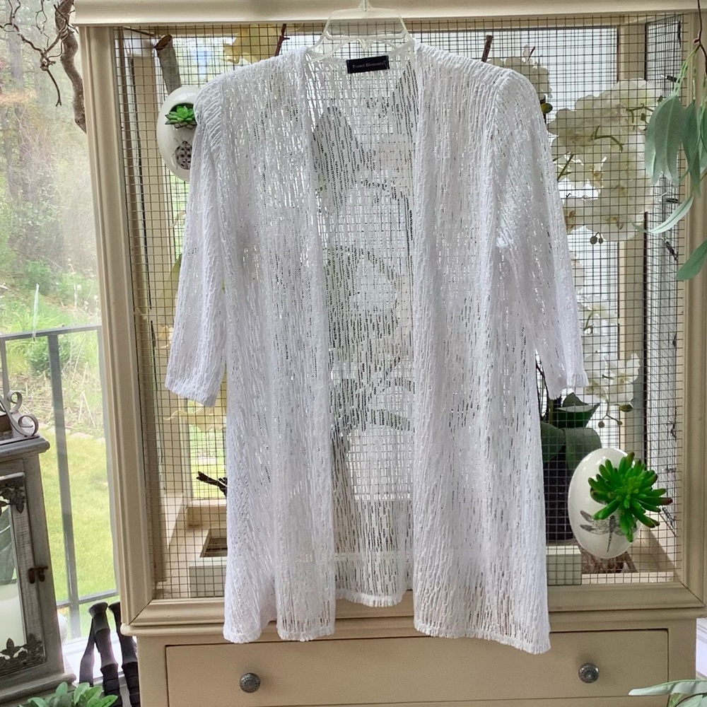 Travel Elements 3/4 Sleeve Net Sheer Topper Kimono Cover Up M